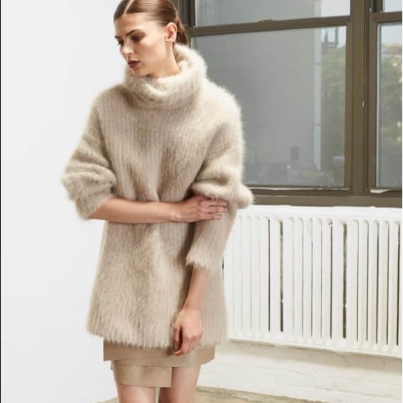 Helmut Lang Sweaters - Helmut Lang Beige Veneered Angora Sweater